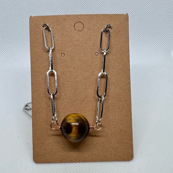 Tiger eye necklace Silver color  Chain Necklace handmade - Picture 2 of 4